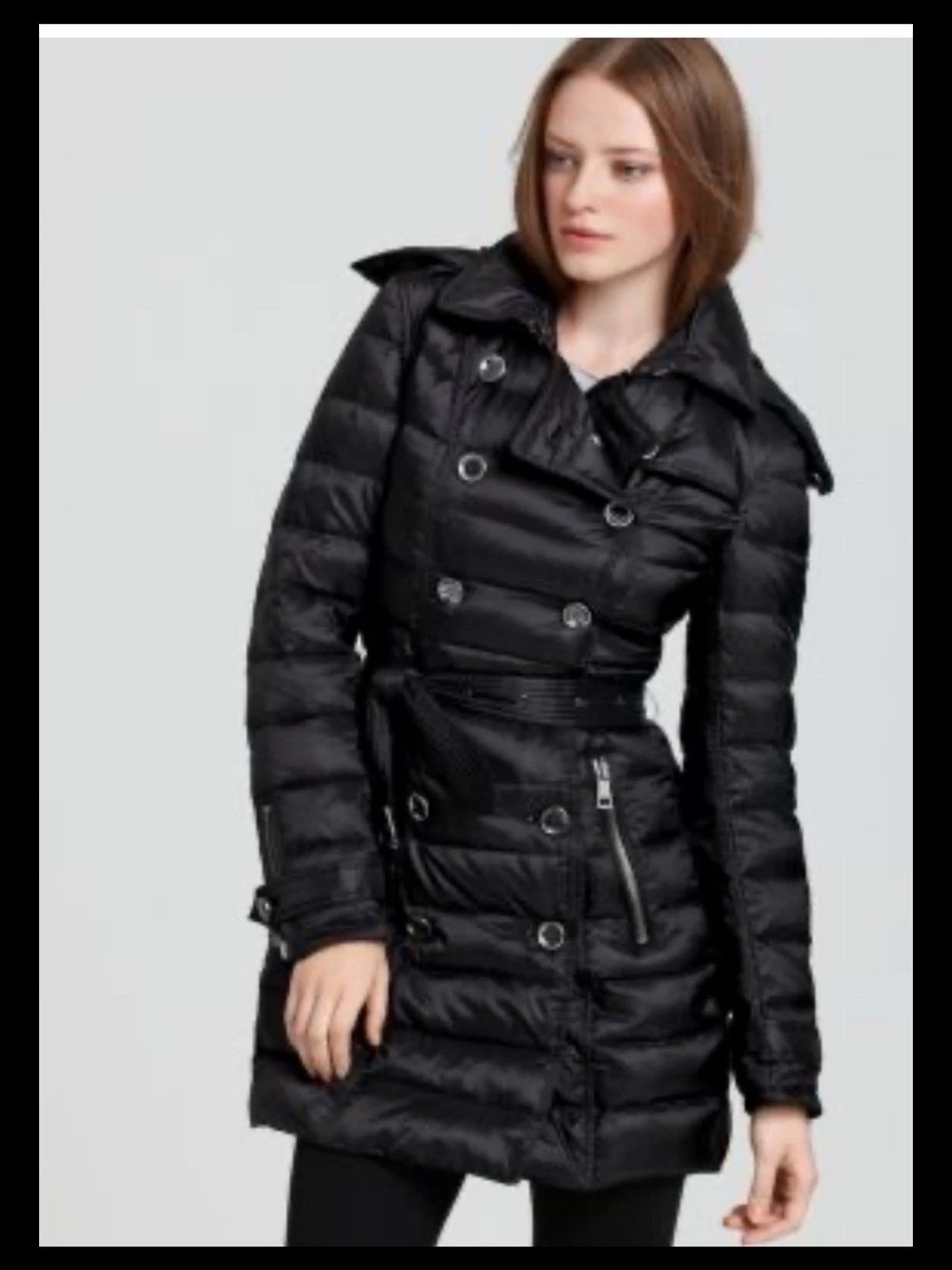 Burberry Black Quilted Double-Breasted Puffer Coat womens xs